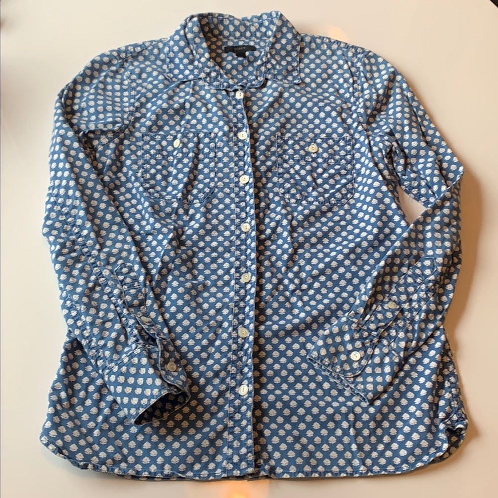 J. Crew 100% Cotton Button Down with White Flower Print